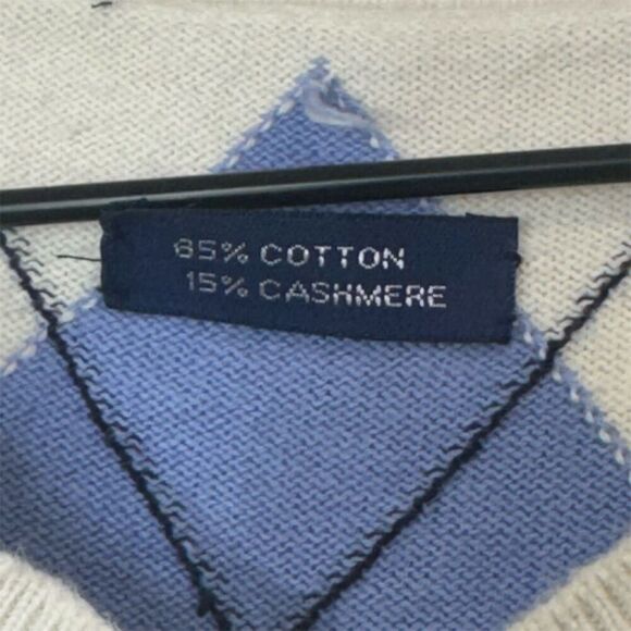 Ralph Lauren Y2K Preppy Argyle Sweater Vest Blue Navy Cotton Cashmere Knit L - Picture 7 of 8